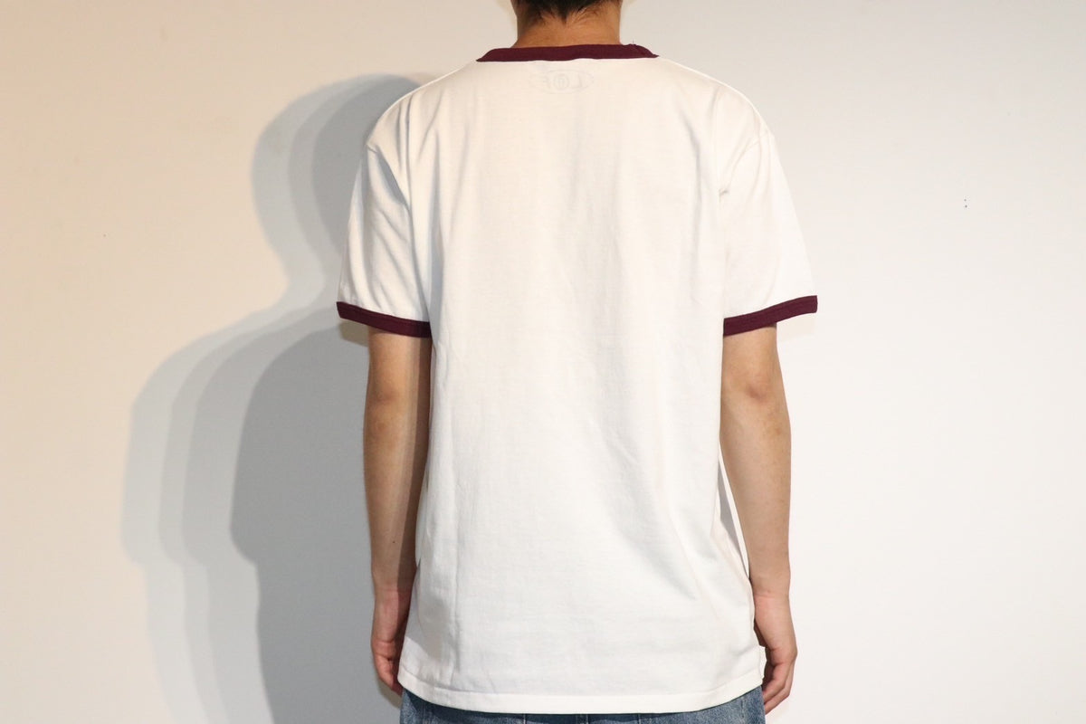 RINGER T-SHIRT natural×burgundy