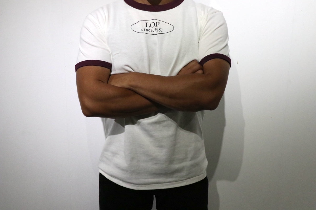 RINGER T-SHIRT natural×burgundy