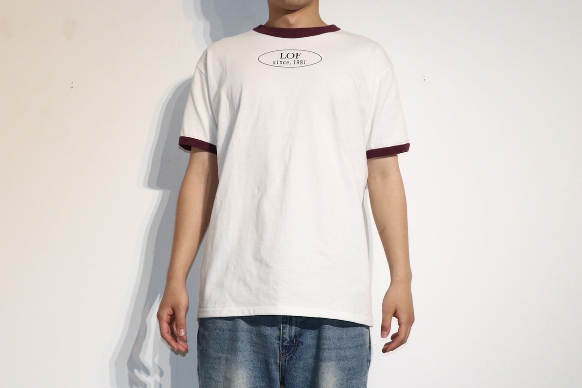 RINGER T-SHIRT natural×burgundy